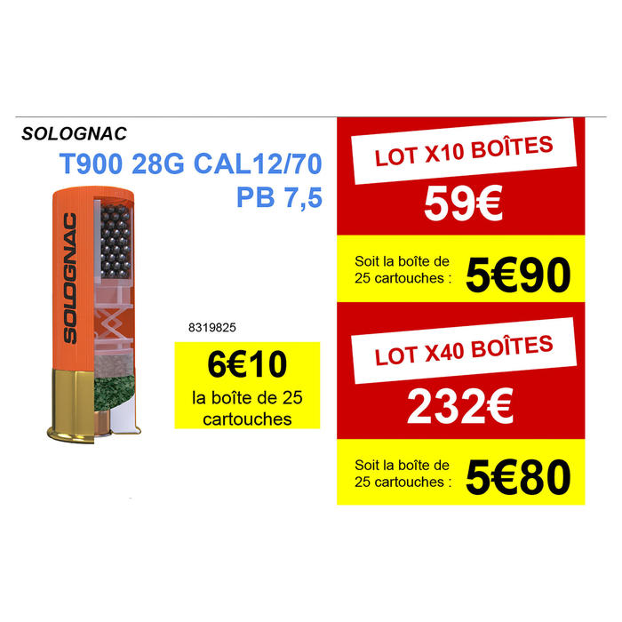 CARTOUCHE ball trap T900 28g CONFORT CALIBRE 12/70 PLOMB N ...