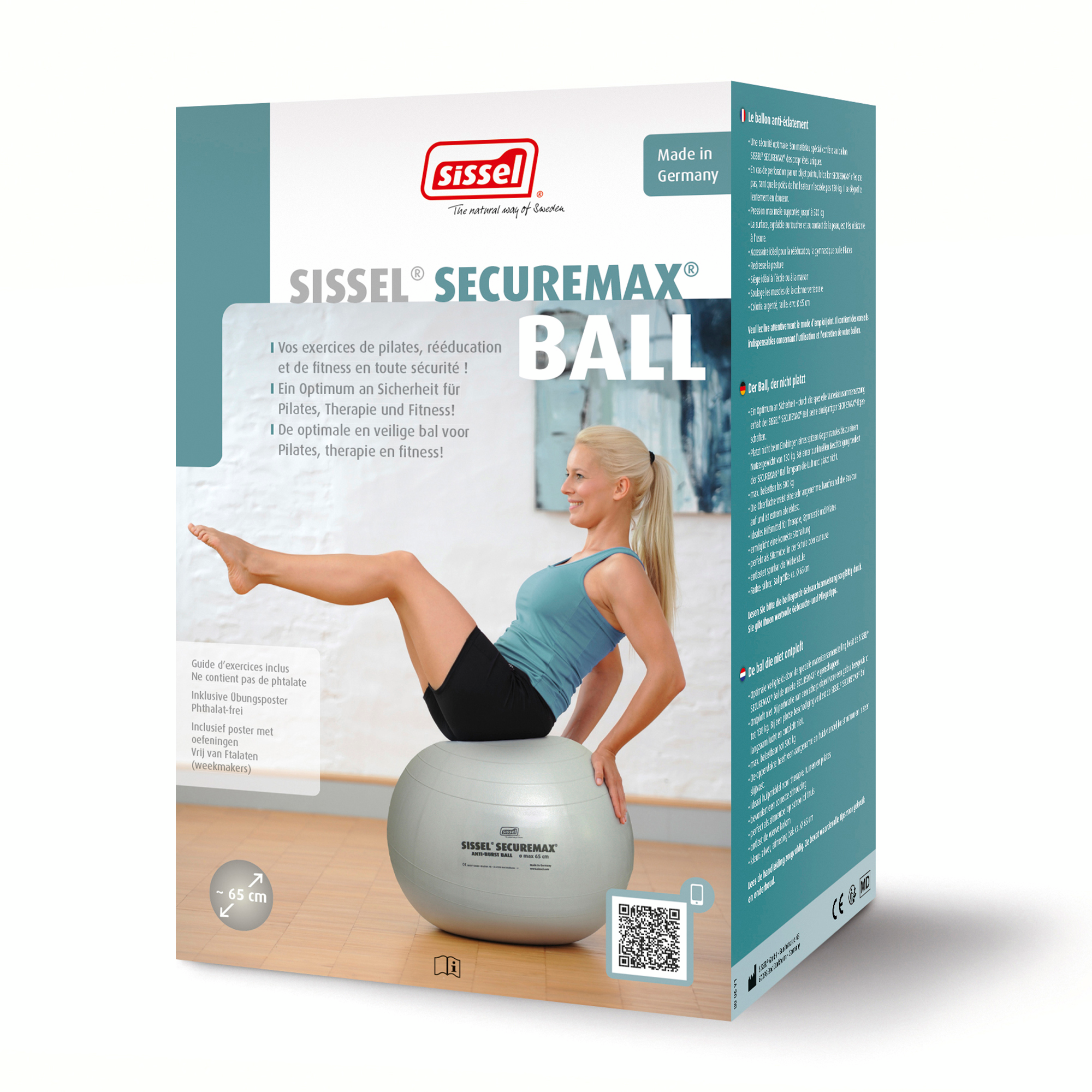 BALLON DE GYM SISSEL SECURE MAX FITNESS TAILLE 2 - 65CM GRIS pour