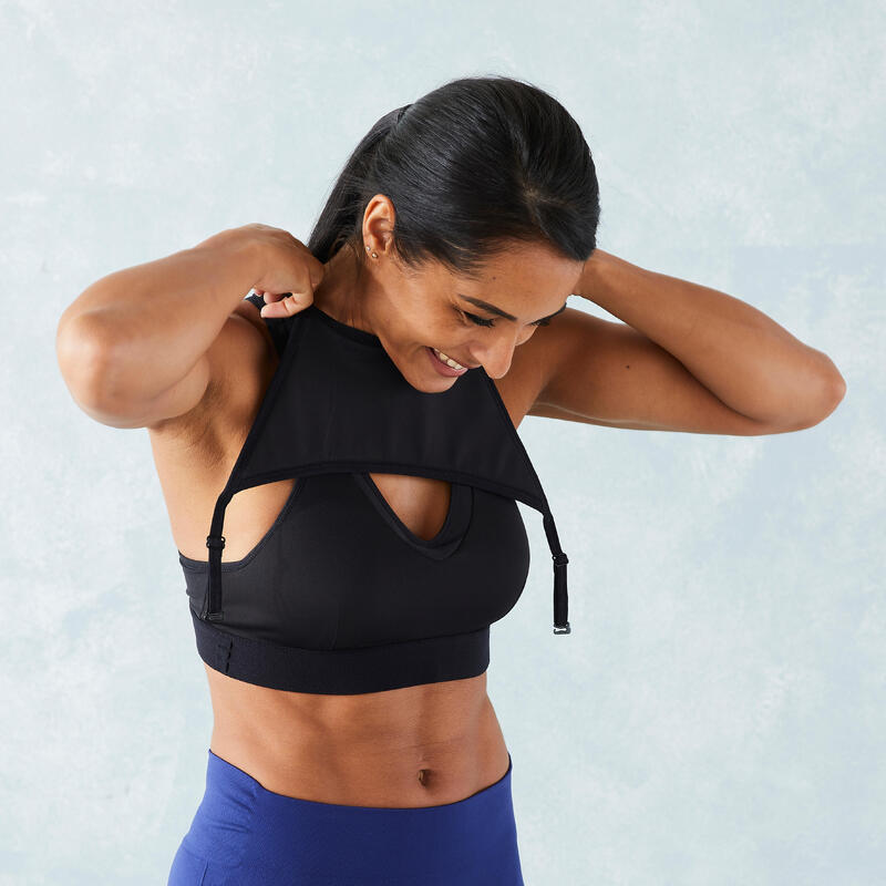 Sujetador top deportivo fitness sujeción alta Mujer Domyos negro