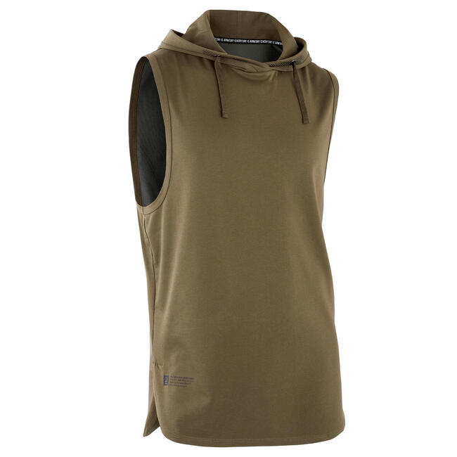 Weight Training Sleeveless Hooded TShirt Khaki