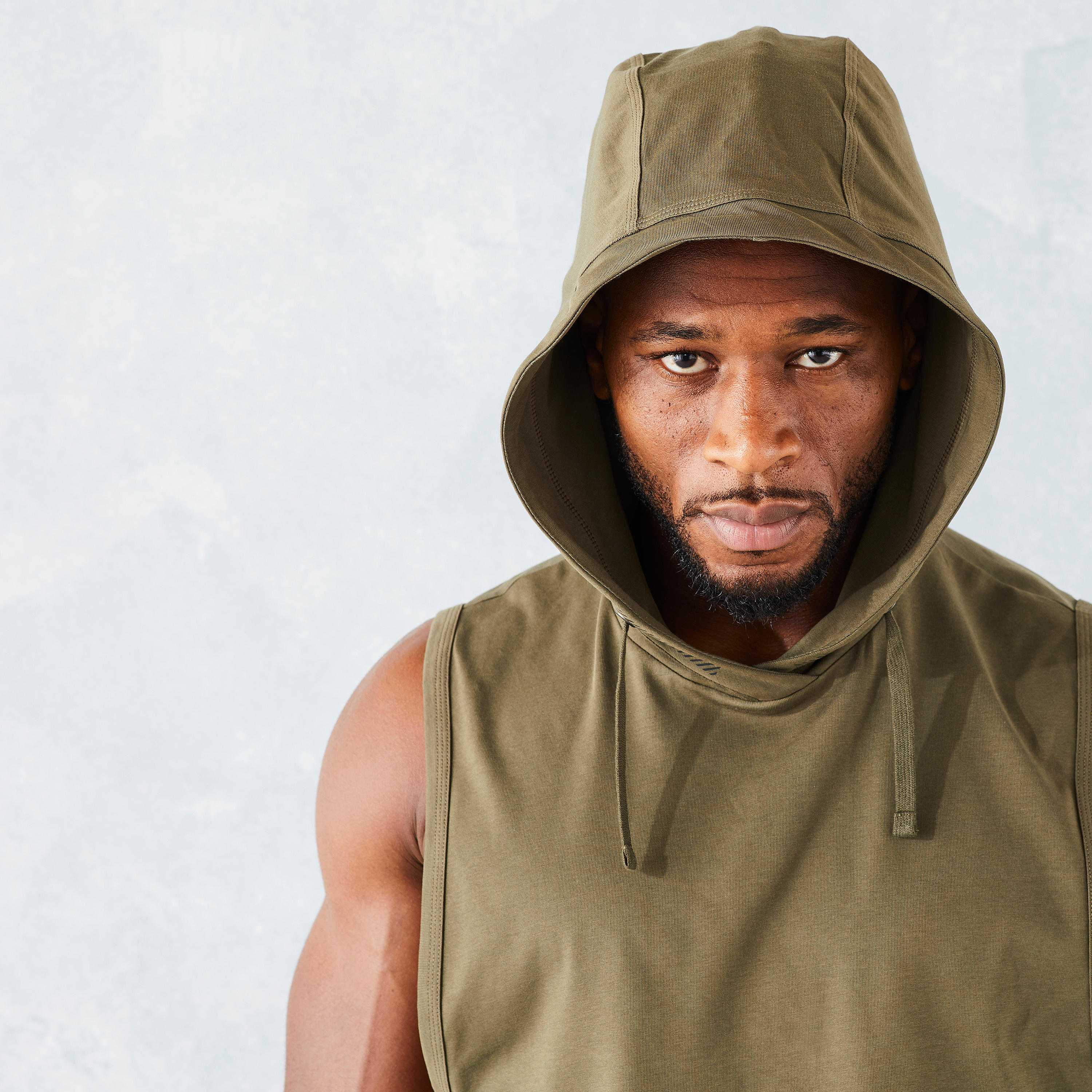 Weight Training Sleeveless Hooded T-Shirt - Khaki 4/6