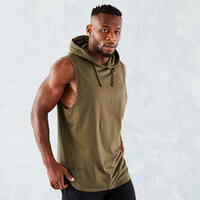 Weight Training Sleeveless Hooded T-Shirt - Khaki