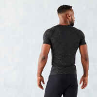 Camiseta Musculación Compresión Negro Caqui Manga Corta Transpirable Cuello Redondo