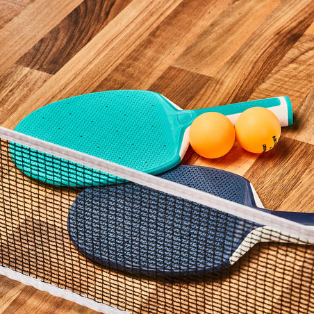 SET POTEAUX FILET DE PING PONG REGLABLE ROLLNET BLANC/GRIS 2 RAQUETTES 2 BALLES