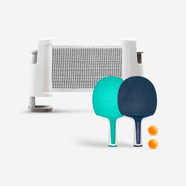 Set poteaux filet de ping pong reglable rollnet blanc/gris 2 raquettes 2 balles