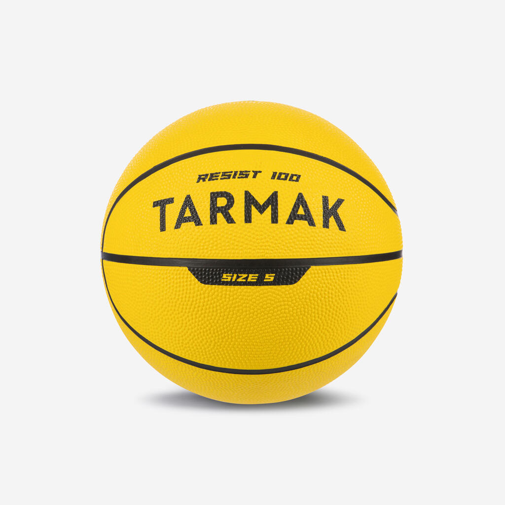 Ballon de basket r100 de taille 5 jaune jusqu'à 10 ans pour débuter.