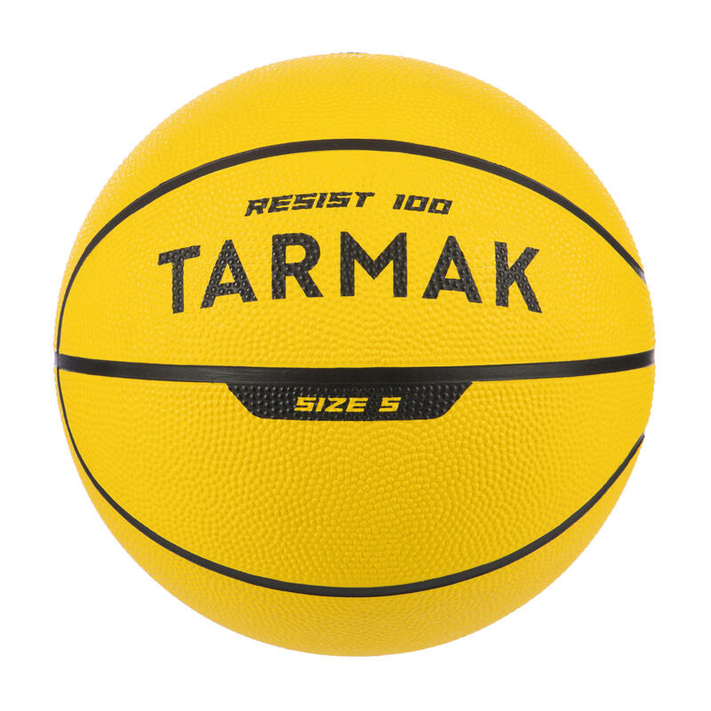 Ballon de basket R100 de taille 5 jaune jusqu'à 10 ans pour débuter.