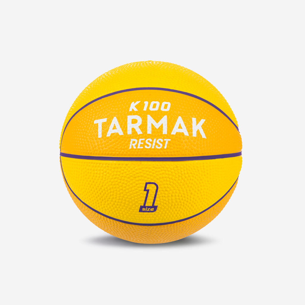 Kids' basketball size 1 k100 rubber - yellow