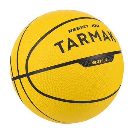 5 dydžio krepšinio kamuolys R100, geltonas. Tinka pradedantiesiems. Patvarus