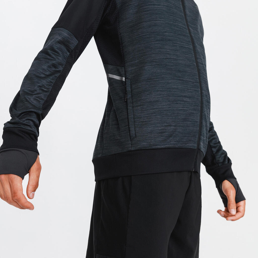 SWEAT ZIPPÉ A CAPUCHE DE RUNNING HOMME KALENJI WARM + NOIR