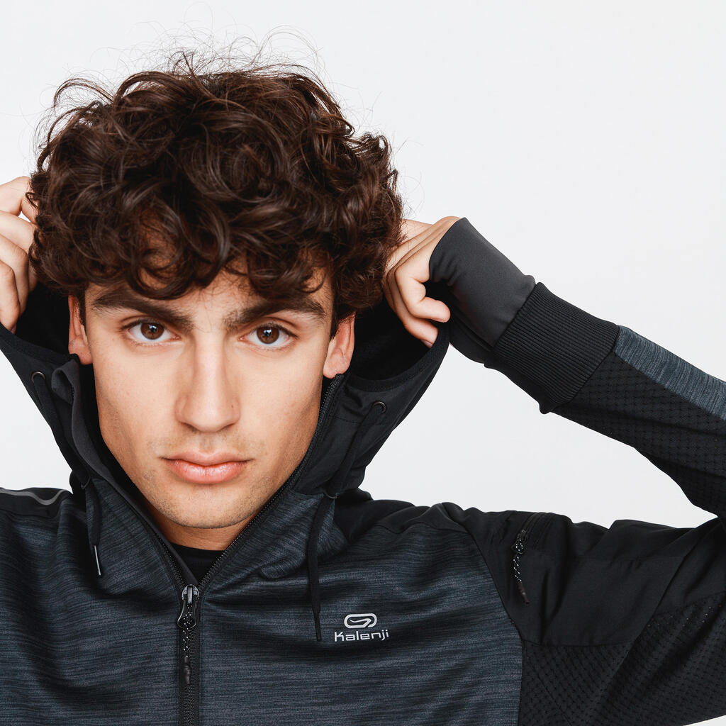 Kalenji Warm+ Men's Running Zipped Hoodie Sweatshirt - Black
