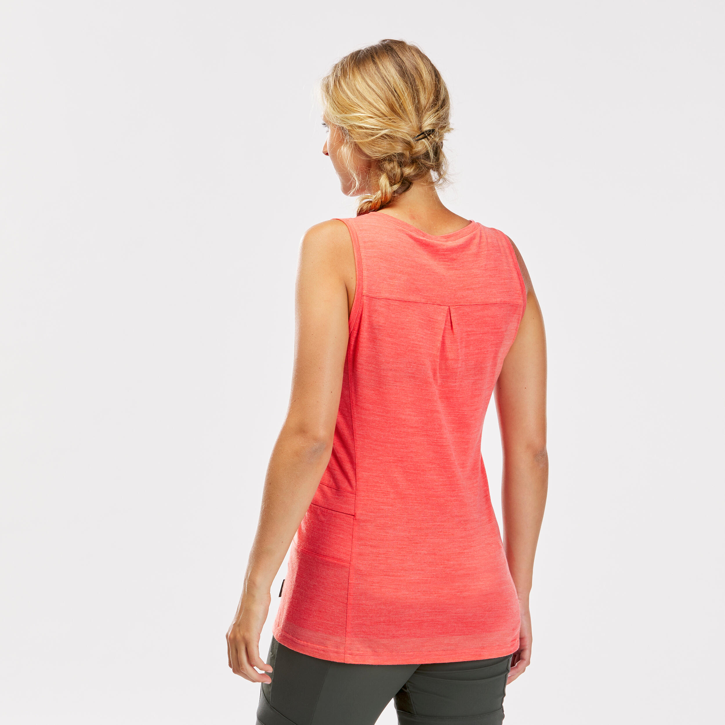 Women's Trek Travel Merino Wool Tank Top Travel 500 - Coral 2/5