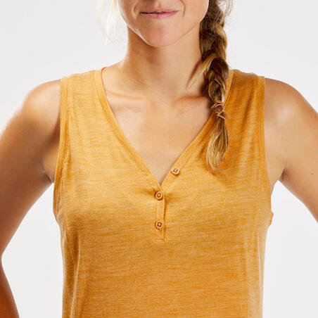 Žuta ženska vunena majica bez rukava za treking TRAVEL 500