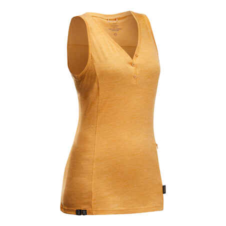 Rumena ženska pohodniška majica brez rokavov TRAVEL 500