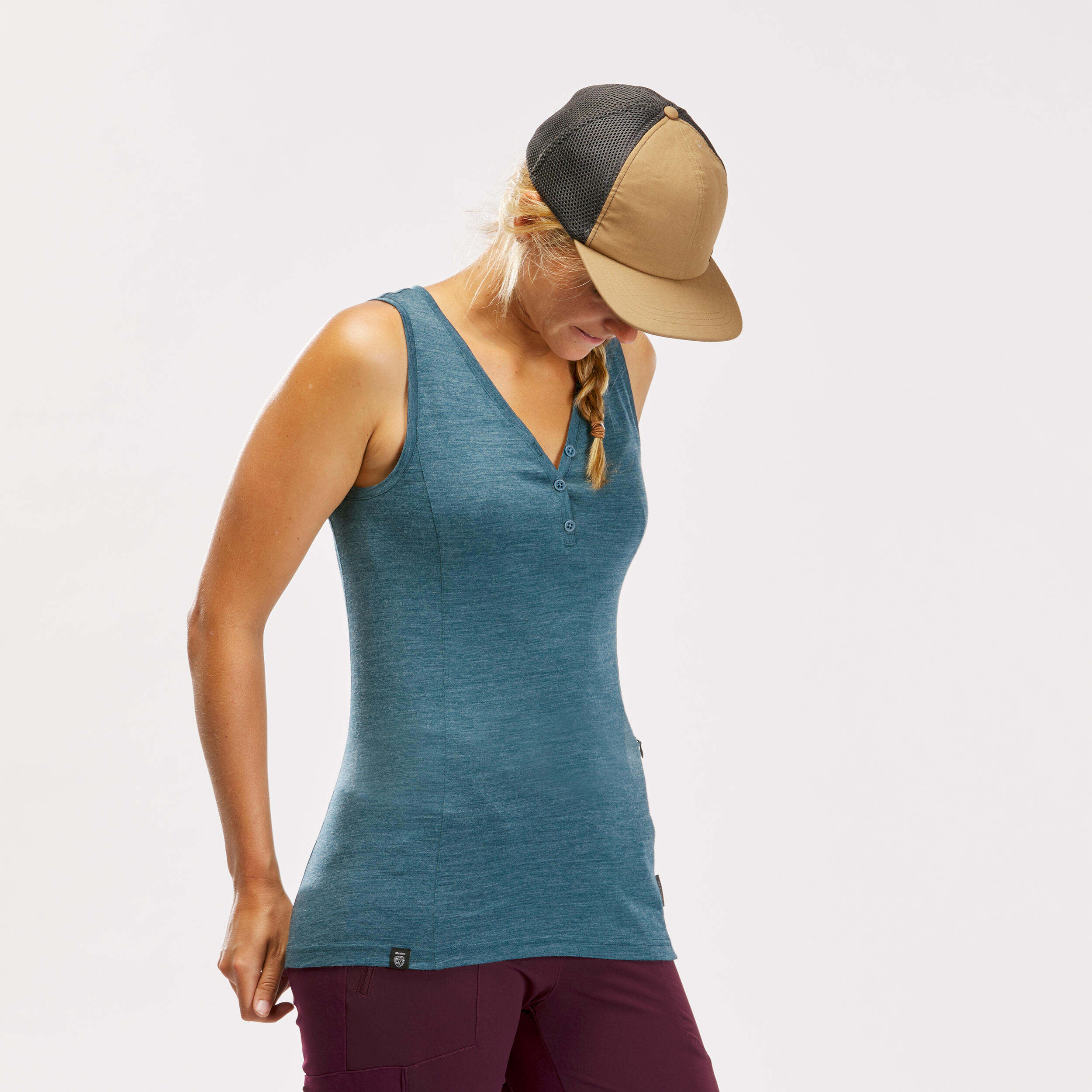 Women's Trek Travel Merino Wool Tank Top Travel 500 - Blue 1/6