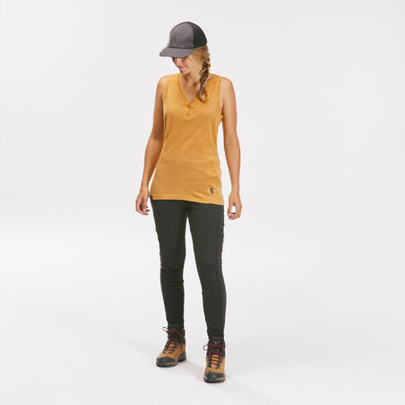 Майка жіноча Travel 500 для трекінгу з вовни мериноса жовта