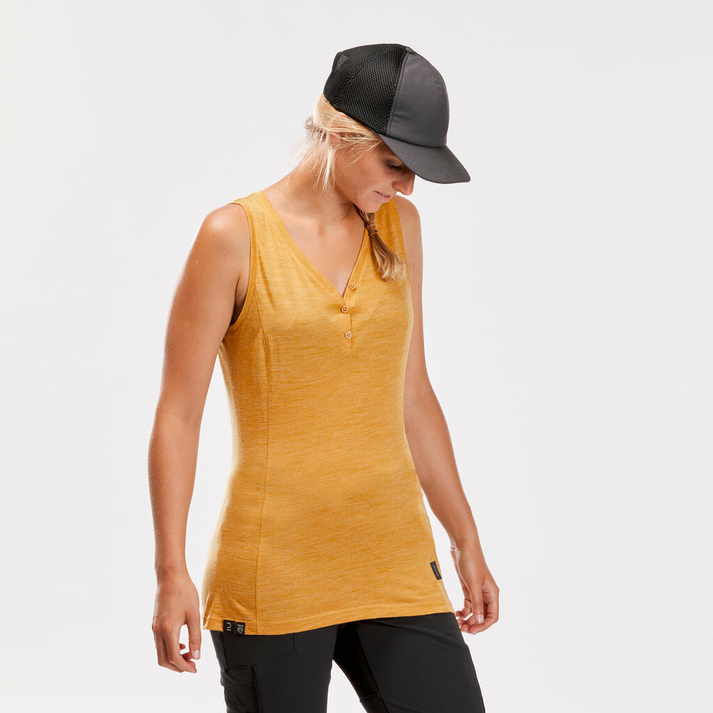 Women's merino wool trekking & travel tank top- Travel 500 