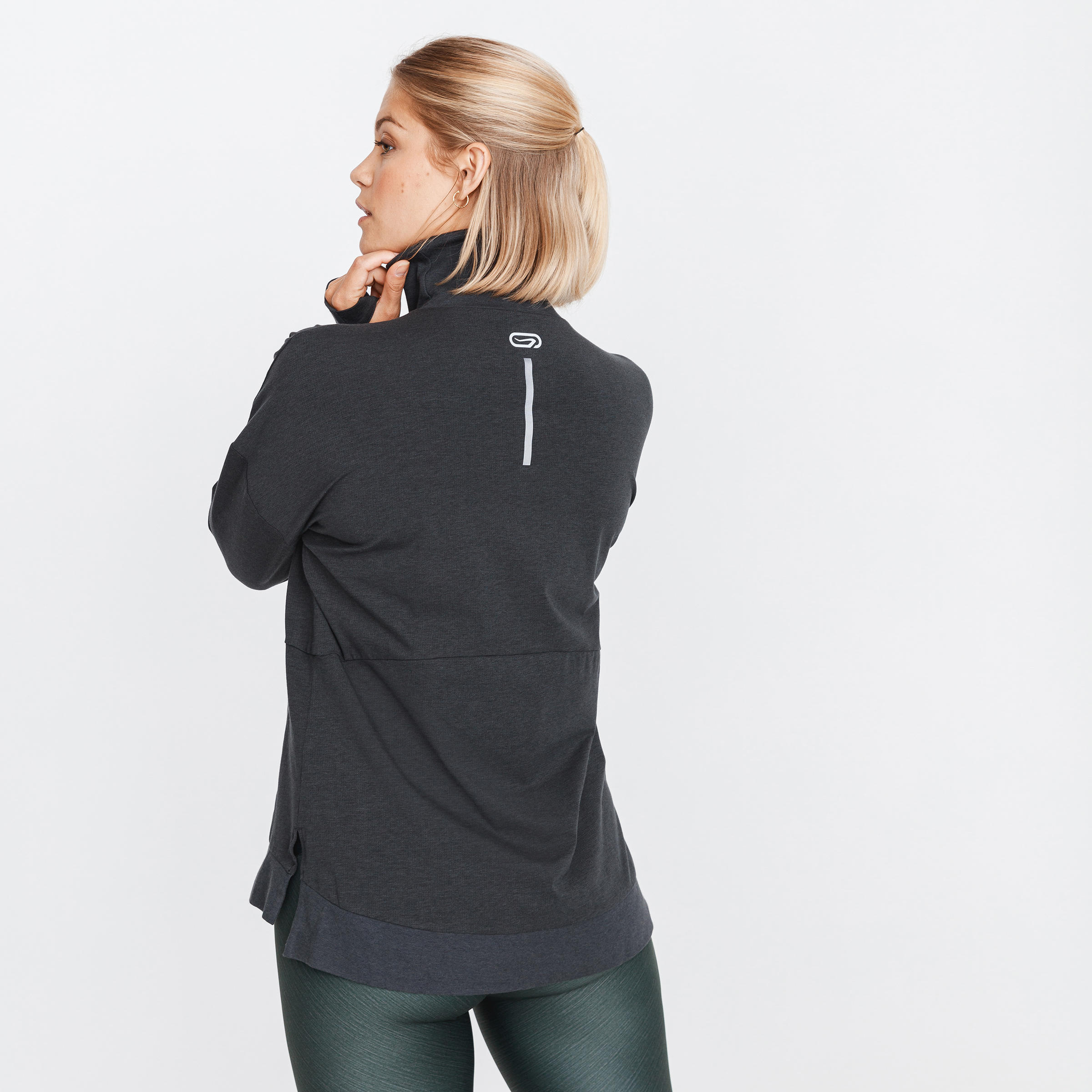 RUN DRY+ WOMEN'S LONG-SLEEVED RUNNING T-SHIRT - DARK GREY 7/9