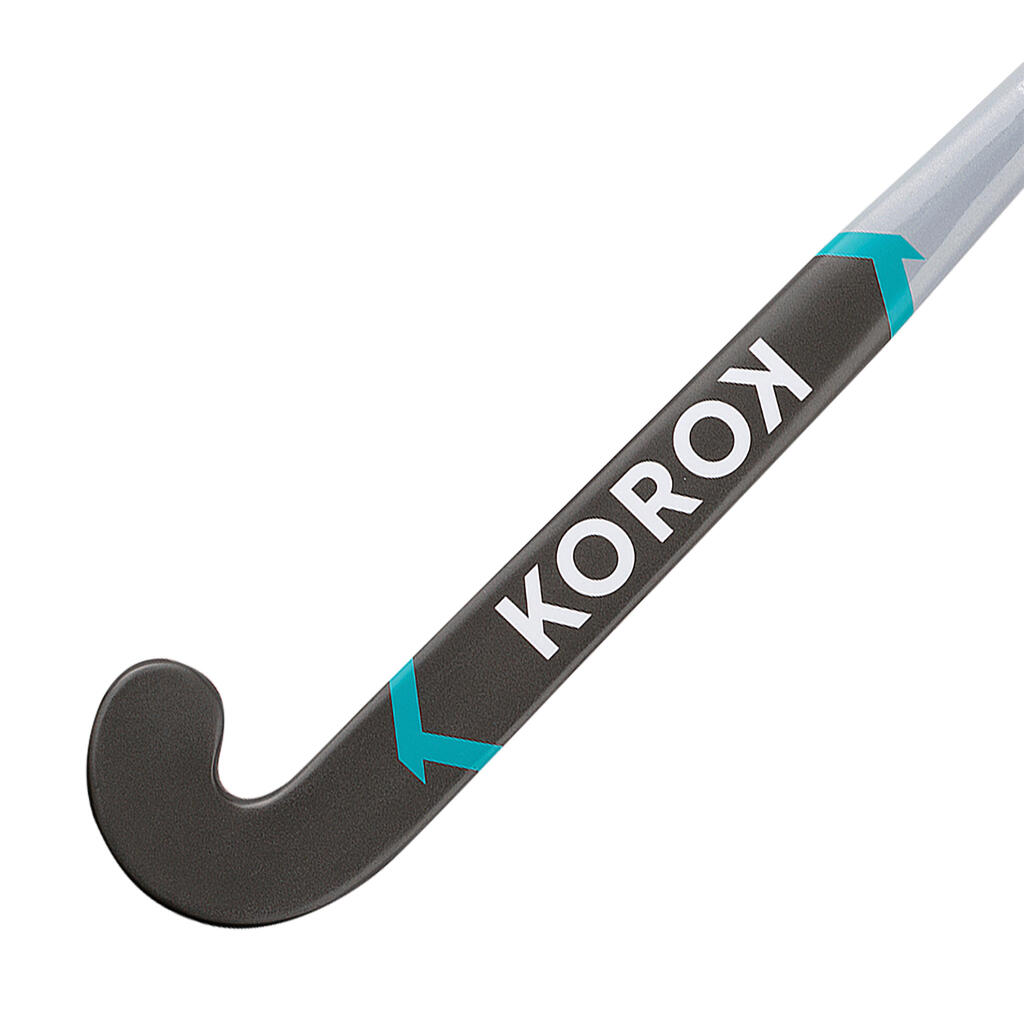 Kids' Fibreglass Mid Bow Field Hockey Stick FH500 - Grey/Turquoise