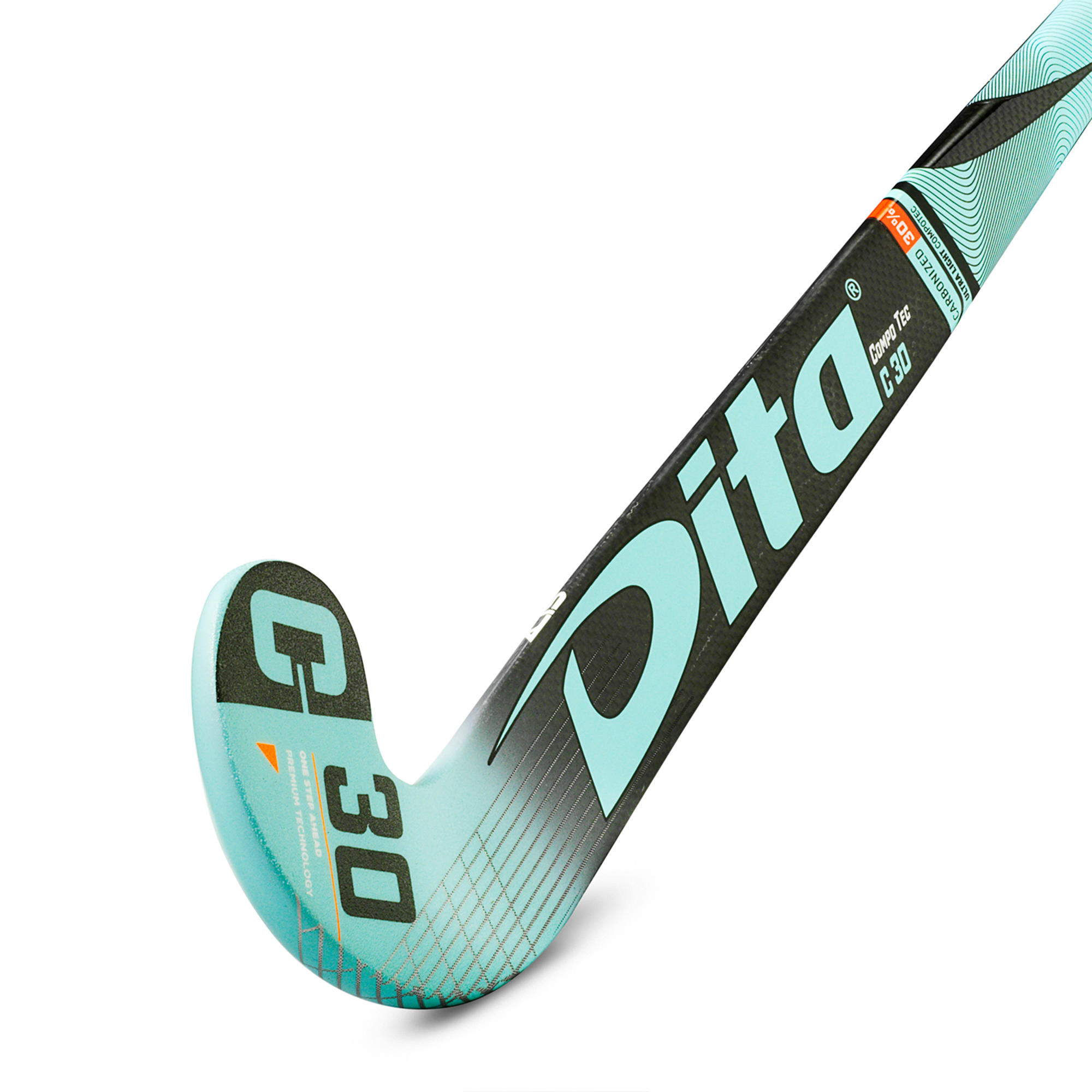 Kids' Field Hockey 30% Carbon Mid Bow Stick CompoTec C30 - Mint/Black 2/5