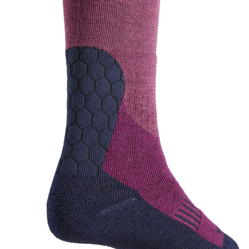 Chaussettes chaudes équitation enfant 500 WARM prune