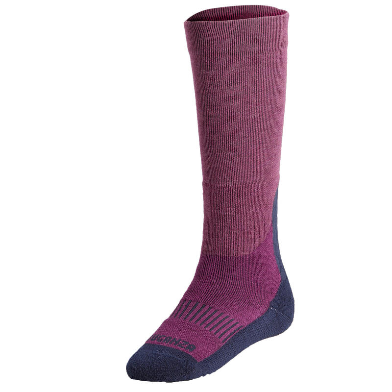 Chaussettes chaudes équitation enfant 500 WARM prune