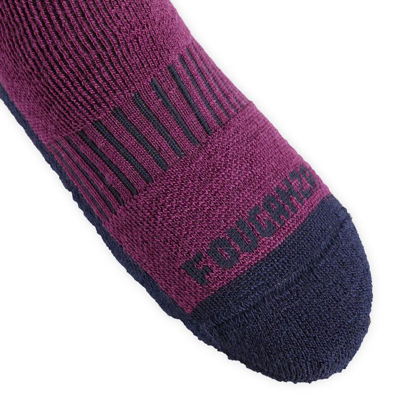 Chaussettes chaudes équitation enfant 500 WARM prune