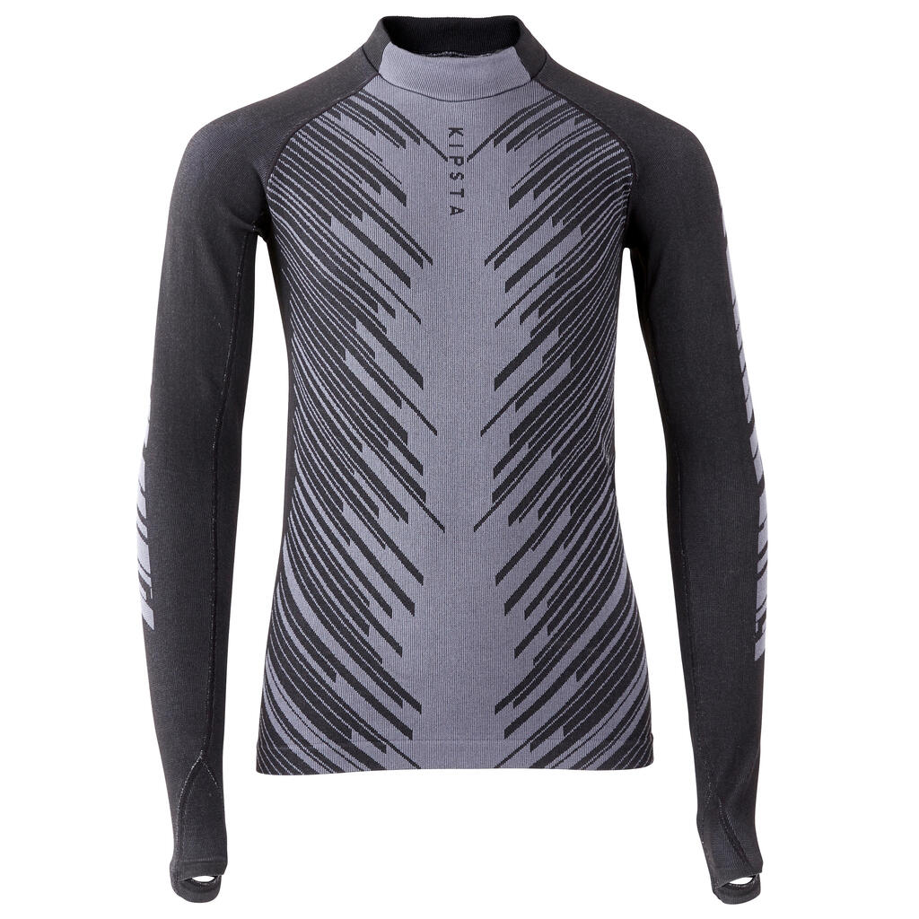 Kinder Fussball Funktionsshirt - Keepwarm 900 atmungsaktiv grau/schwarz