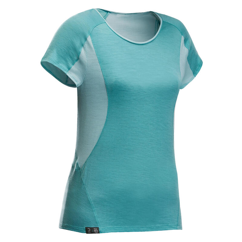 T-shirt de trek manches courtes en laine mérinos - Femme - MT500