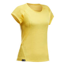 Kaos Trekking Lengan Pendek Wol Merino Wanita MT500 - Kuning