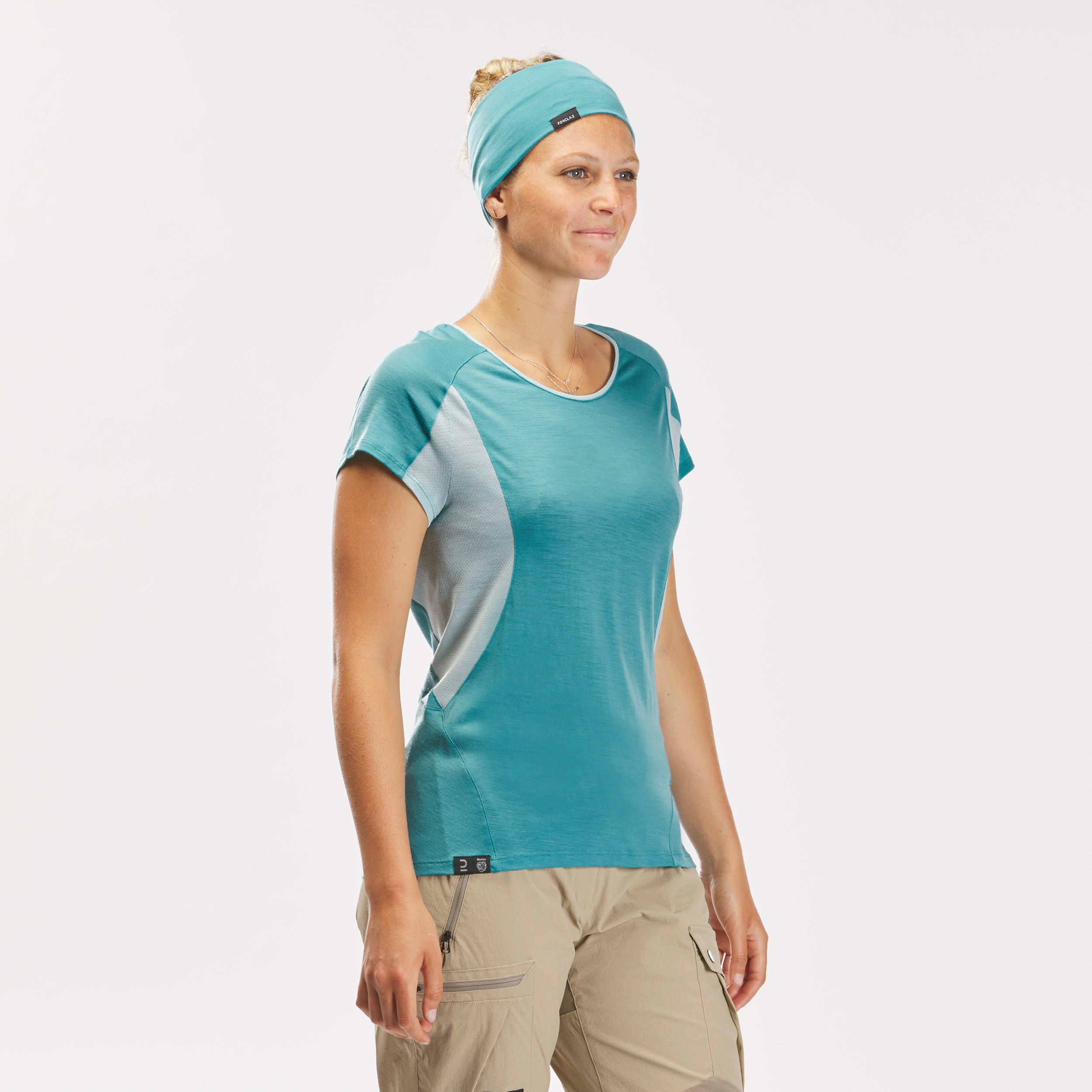 Women’s merino wool short-sleeved trekking T-shirt MT500 1/4