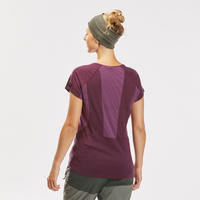 Women’s merino wool short-sleeved trekking T-shirt - MT500 purple