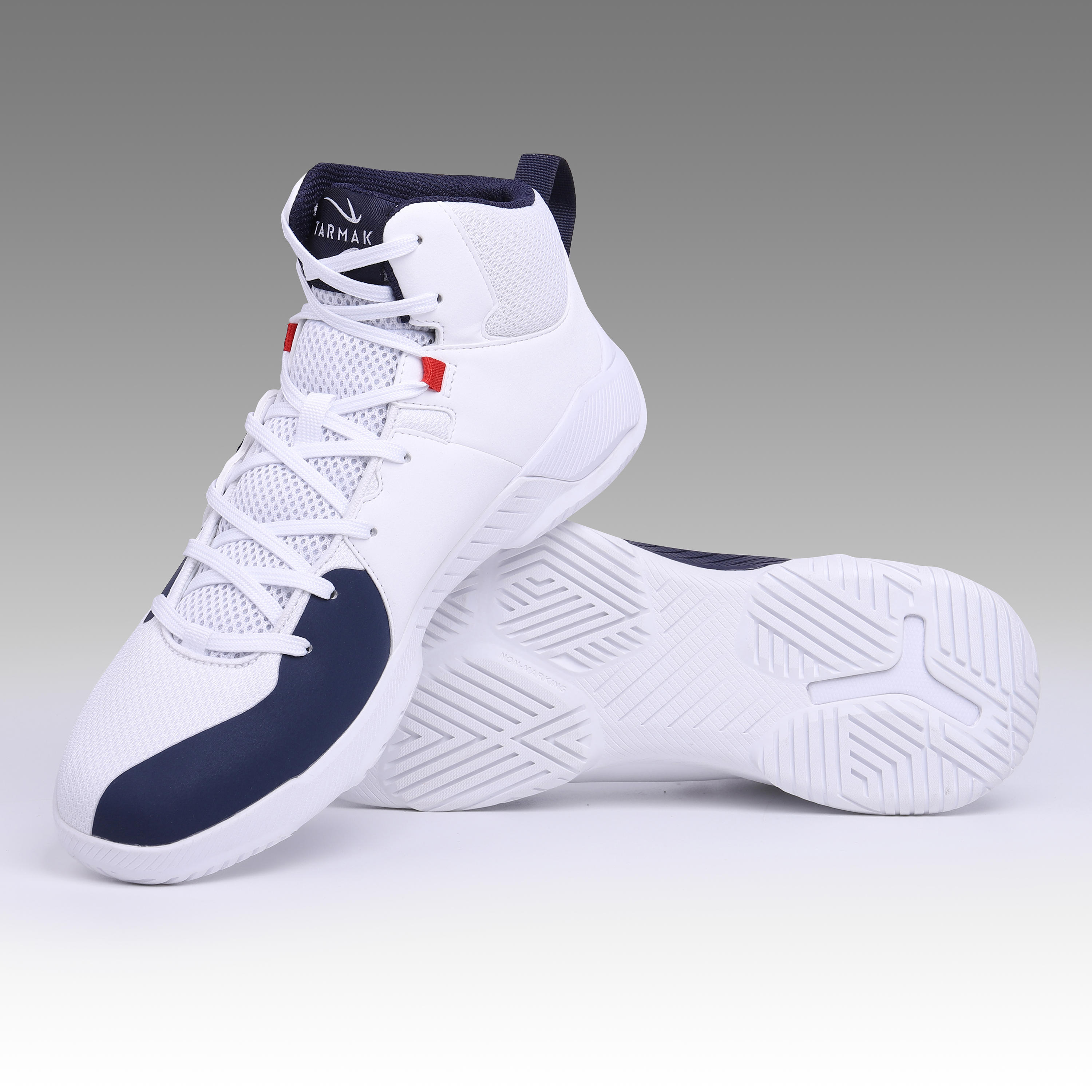 white and navy nike basketball shoes