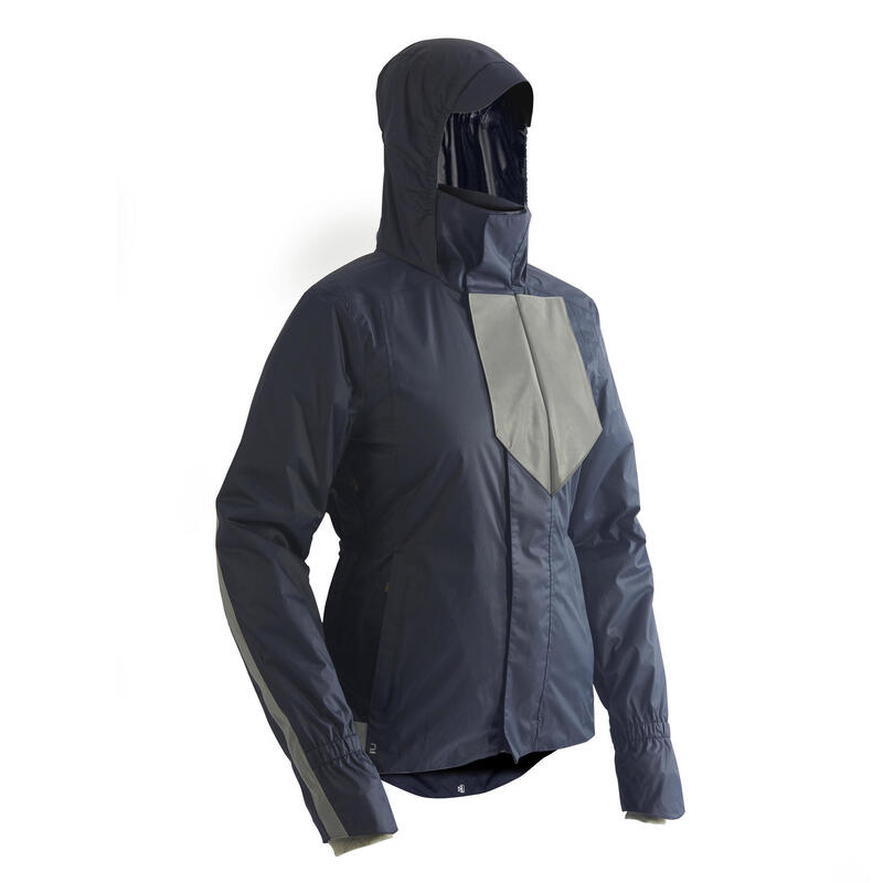 VESTE PLUIE CHAUDE VÉLO 540 FEMME BLEU MARINE