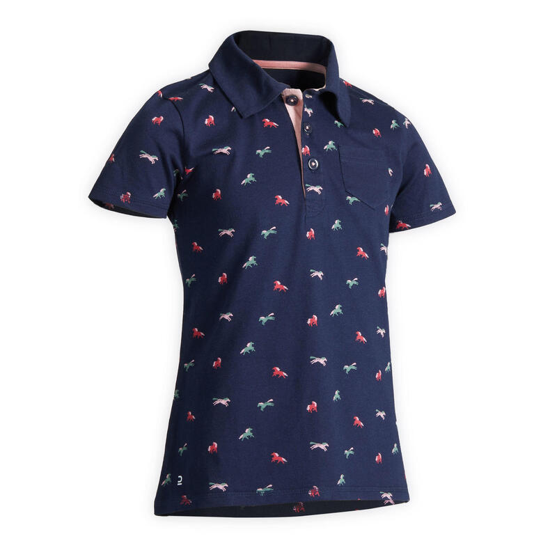 Tricou Polo echitație 140 Bleumarin Fete