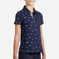 Girls' Horse Riding Short-Sleeved Polo Shirt 140 - Navy