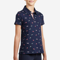 Poloshirt met korte mouwen voor paardrijden kinderen 140 marineblauw