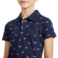 Girls' Horse Riding Short-Sleeved Polo Shirt 140 - Navy