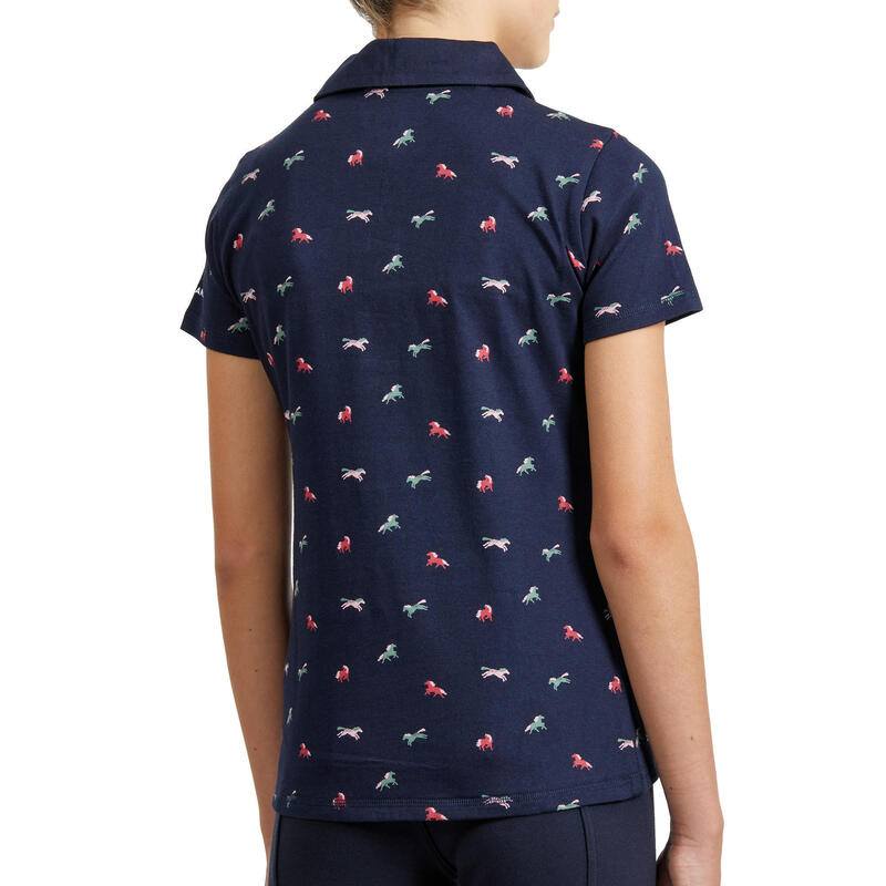 Poloshirt met korte mouwen voor paardrijden kinderen 140 marineblauw