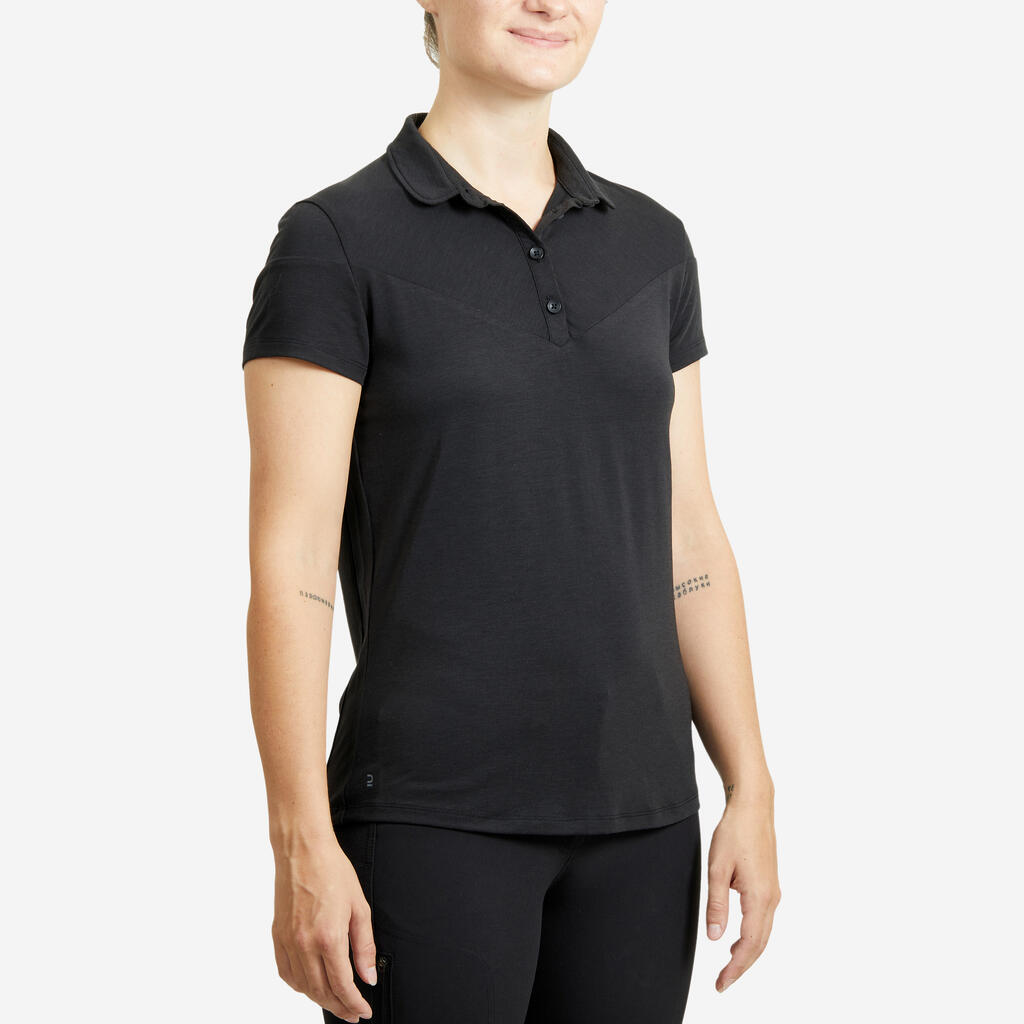 Women's Short-Sleeved Horse Riding Polo Shirt 100 - Black