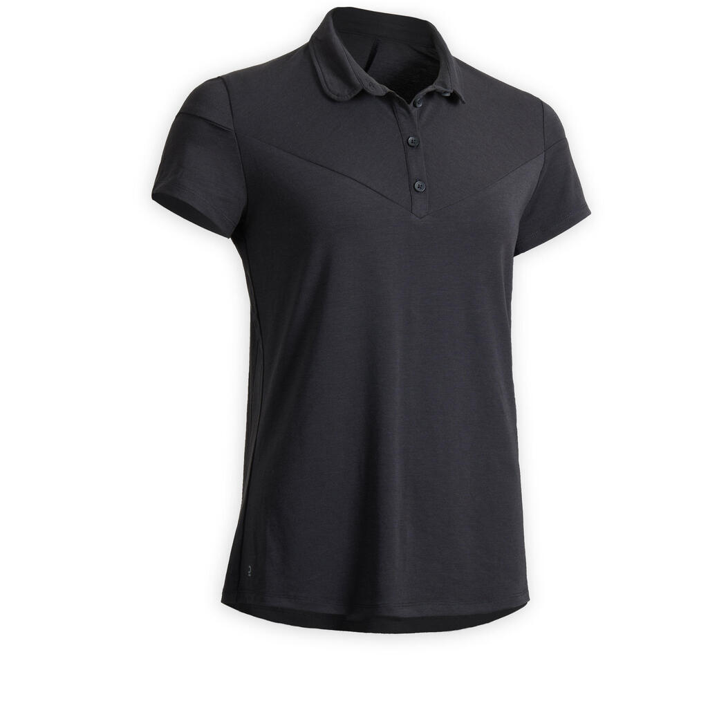 Women's Short-Sleeved Horse Riding Polo Shirt 100 - Black