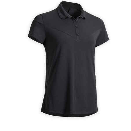 Reit-Poloshirt 100 kurzarm Damen schwarz