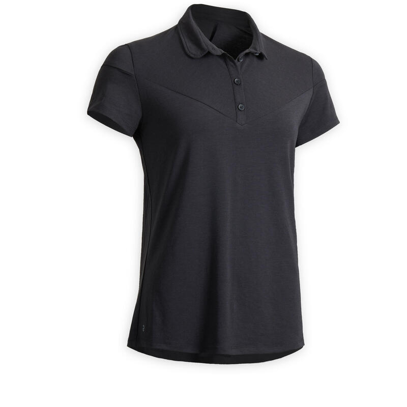 Women's ShortSleeved Horse Riding Polo Shirt 100 Black