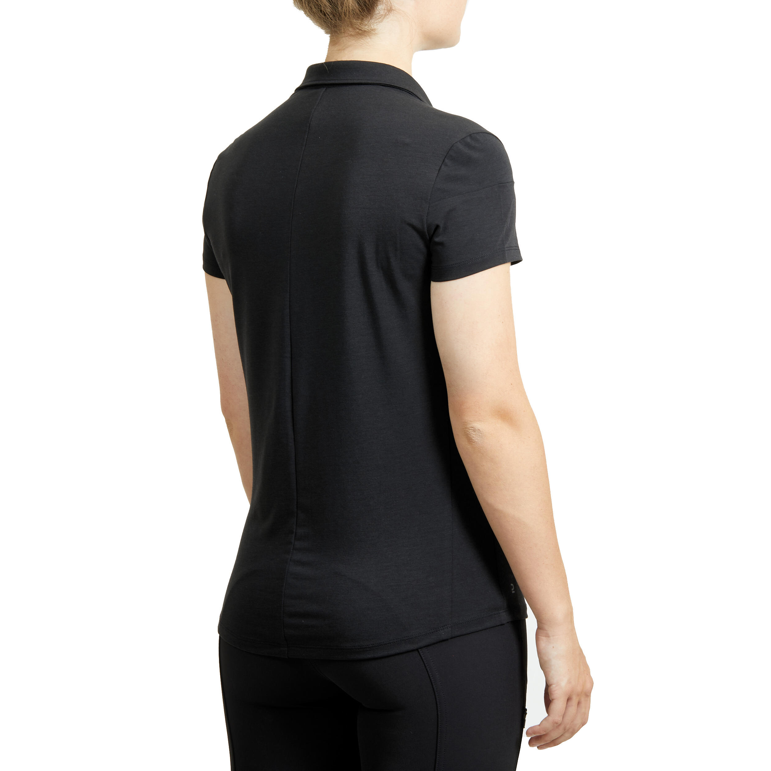 Polo de Equitação de Manga Curta Mulher 100 Preto 2/5