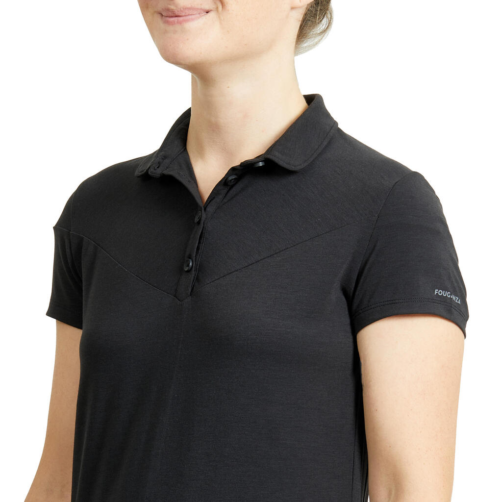 Trumparankoviai moteriški jojimo polo marškinėliai „100“, juodi