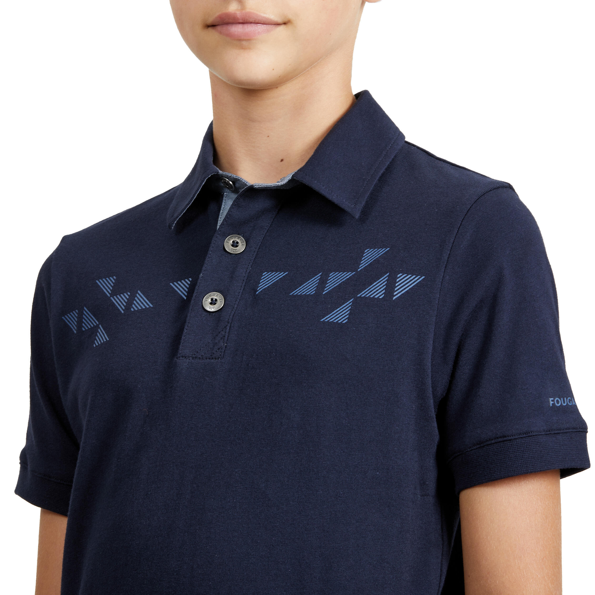 Polo Equitació 140 Boy Nen Blau Marí Màniga Curta 4/4