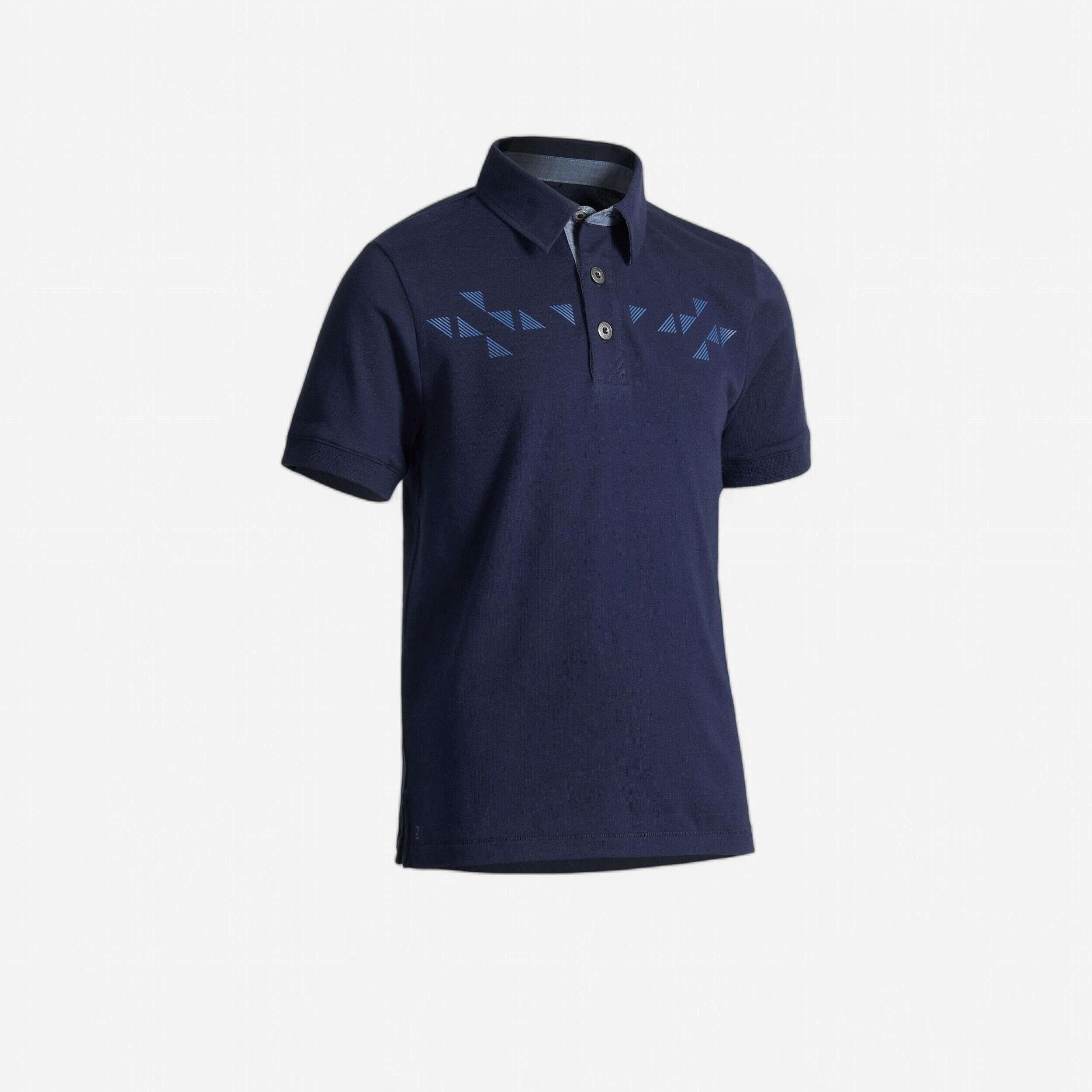 FOUGANZA 140 Boys' Horse Riding Short-Sleeved Polo Shirt - Navy