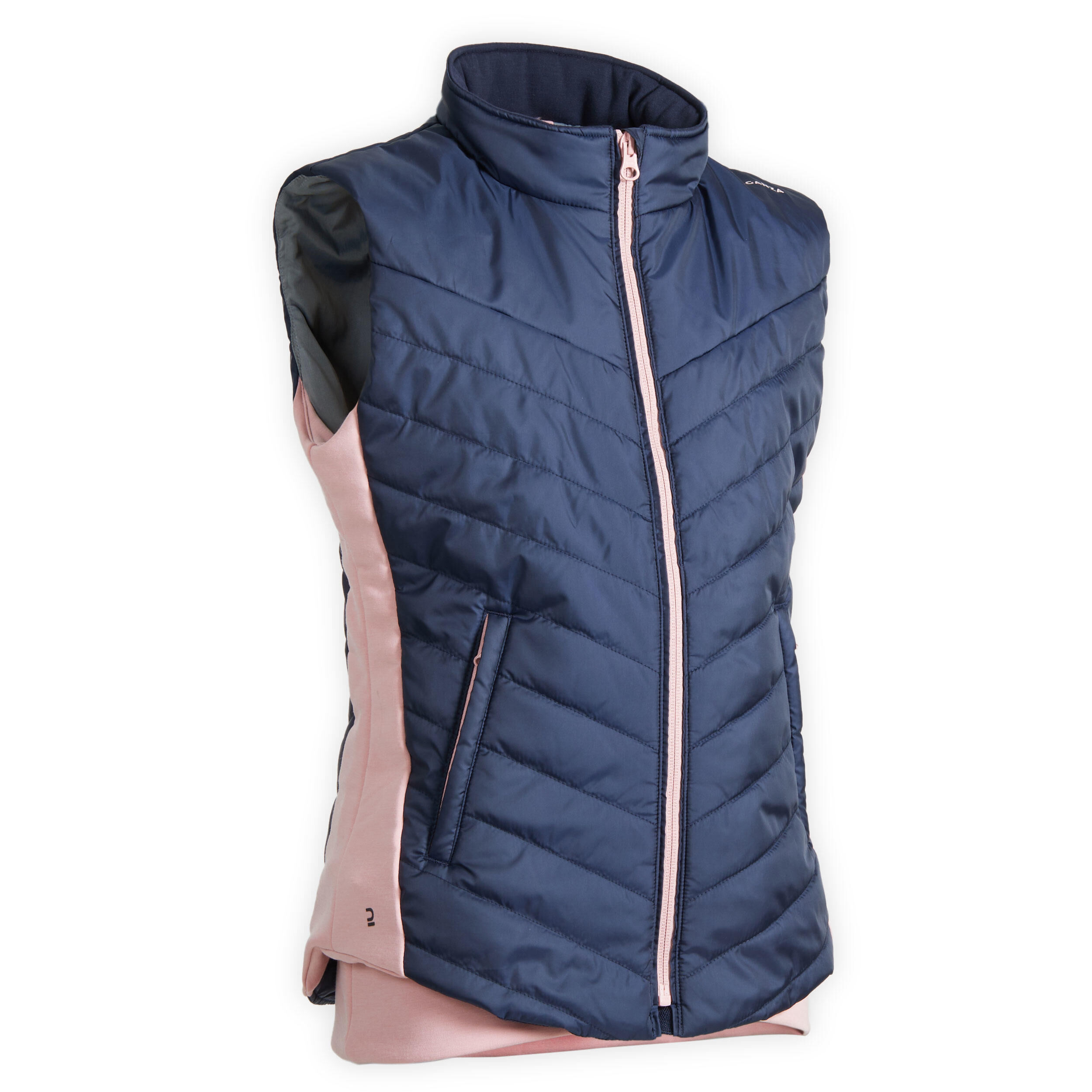 FOUGANZA Kids' Sleeveless Horse Riding Padded Jacket 500 - Navy/Pink