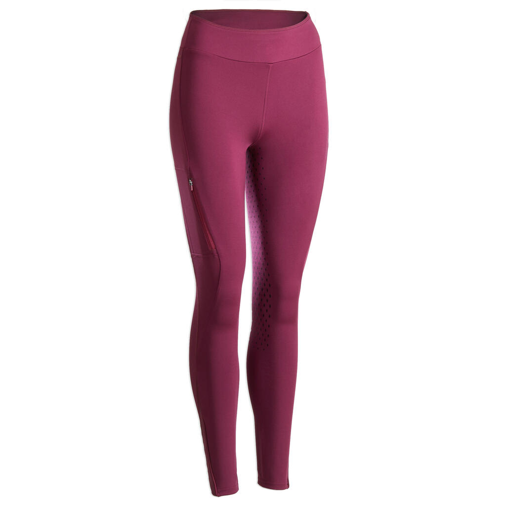 Reitleggings 500 Silikonbesatz Damen lila