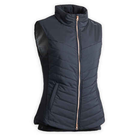 Women's Sleeveless Horse Riding Down Jacket 500 - Black/Pink Gold Zip